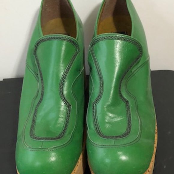 Leather Men's Platform Cork Disco Dancing Shoes Green Italian